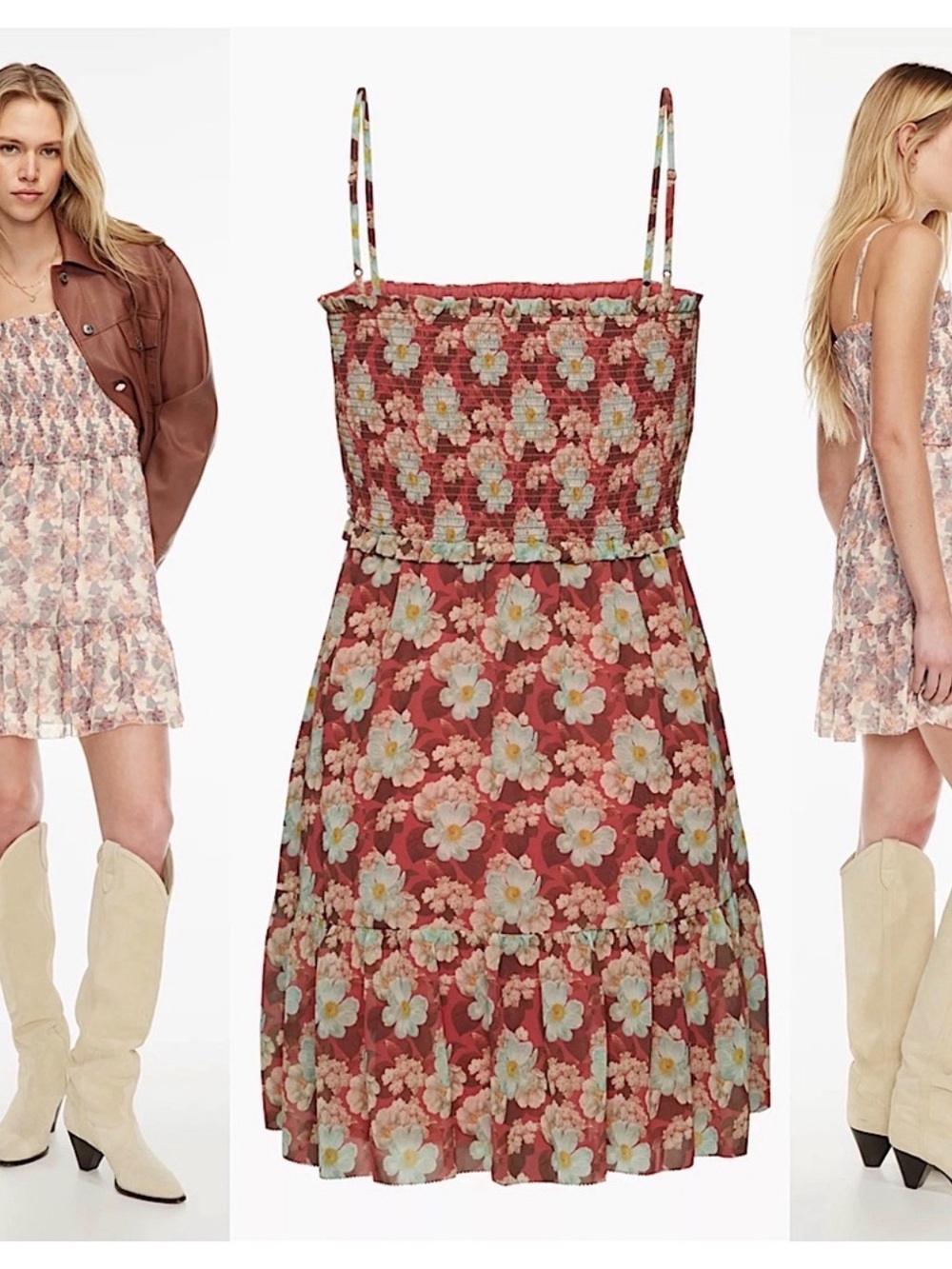 NWOT Aritzia Wilfred Tempest Smocked Sleeveless Mini Dress Floral Boho Women’s M